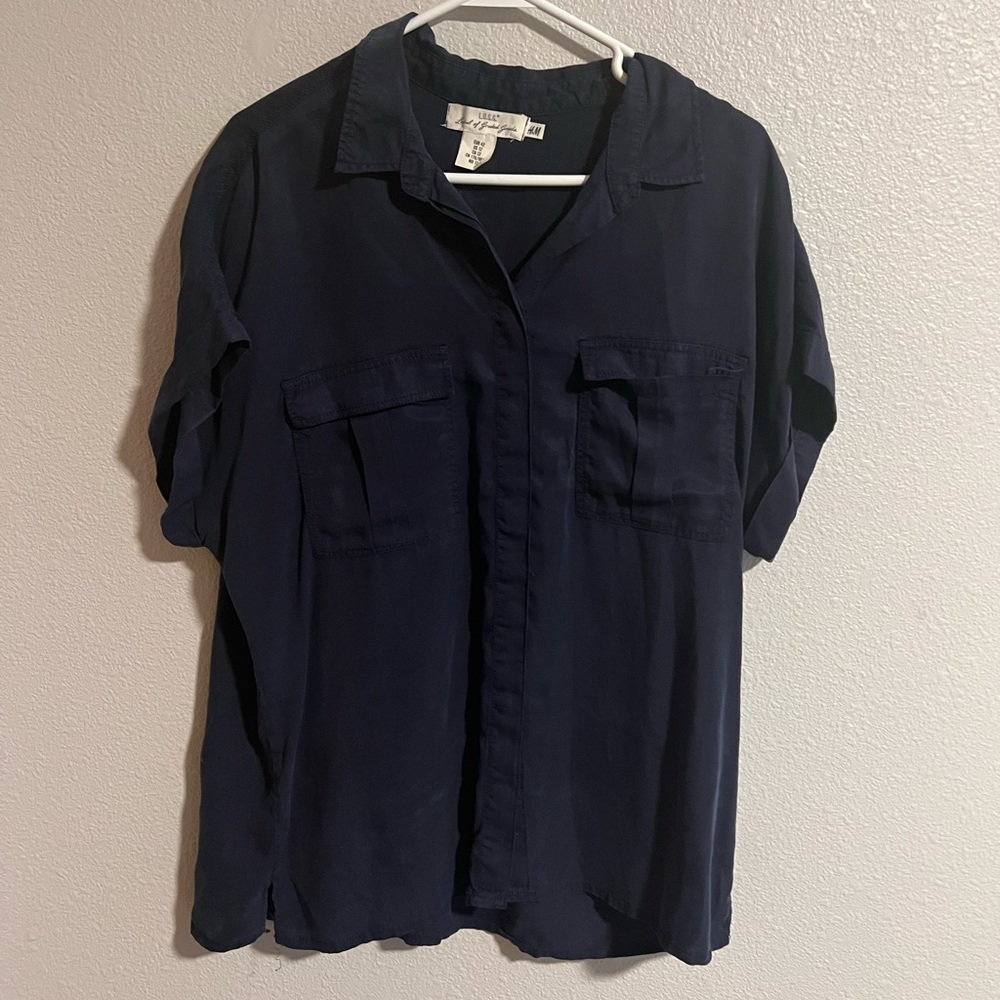Navy Button Down Top